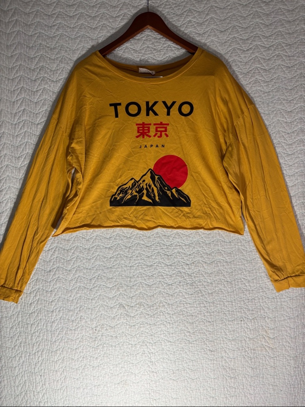 Cropped Long-Sleeve Tokyo Graphic Tee - Mustard Yellow